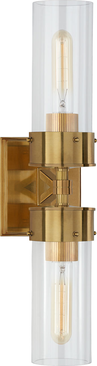 Marais Large Double Bath Sconce | Hand-Rubbed Antique Brass | Clear Glass