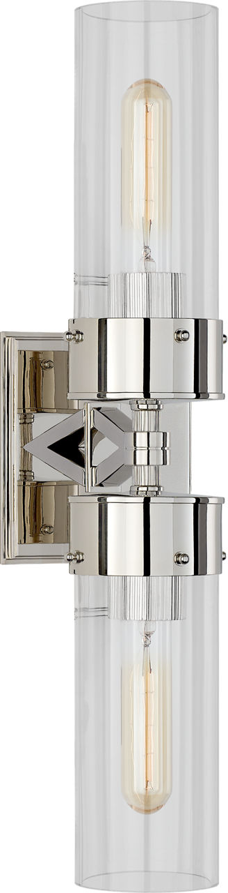 Marais Large Double Bath Sconce | Polished Nickel | Clear Glass