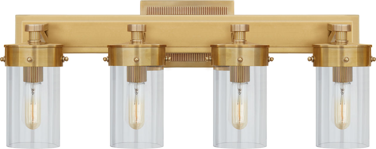 Marais Four-Light Bath Sconce | Hand-Rubbed Antique Brass | Clear Glass