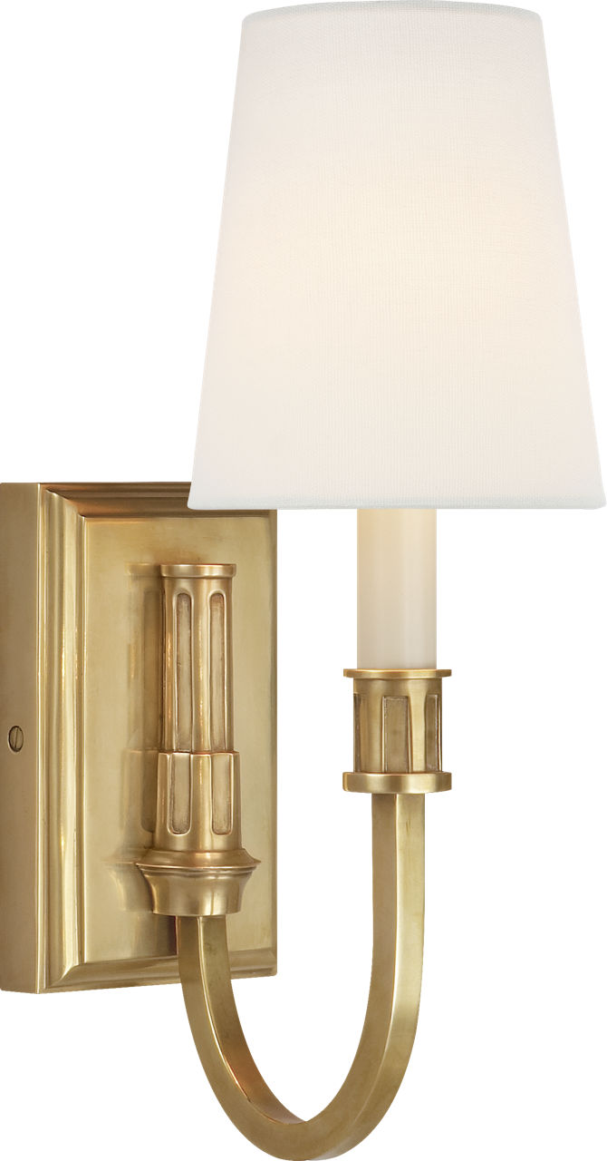Modern Library Sconce | Hand-Rubbed Antique Brass | Linen Shade