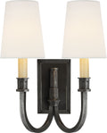 Modern Library Double Sconce | Bronze | Linen Shades