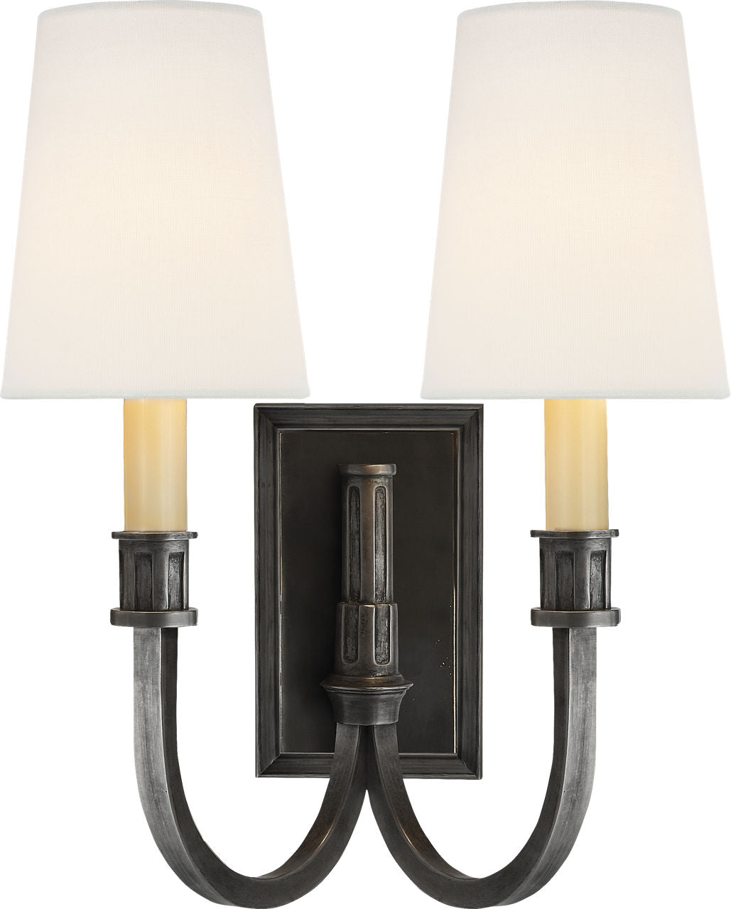 Modern Library Double Sconce | Bronze | Linen Shades