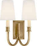 Modern Library Double Sconce | Hand-Rubbed Antique Brass | Linen Shades