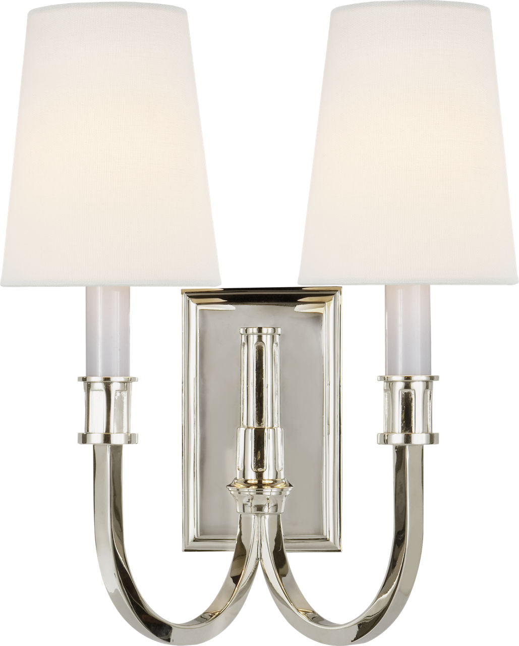Modern Library Double Sconce | Polished Nickel | Linen Shades