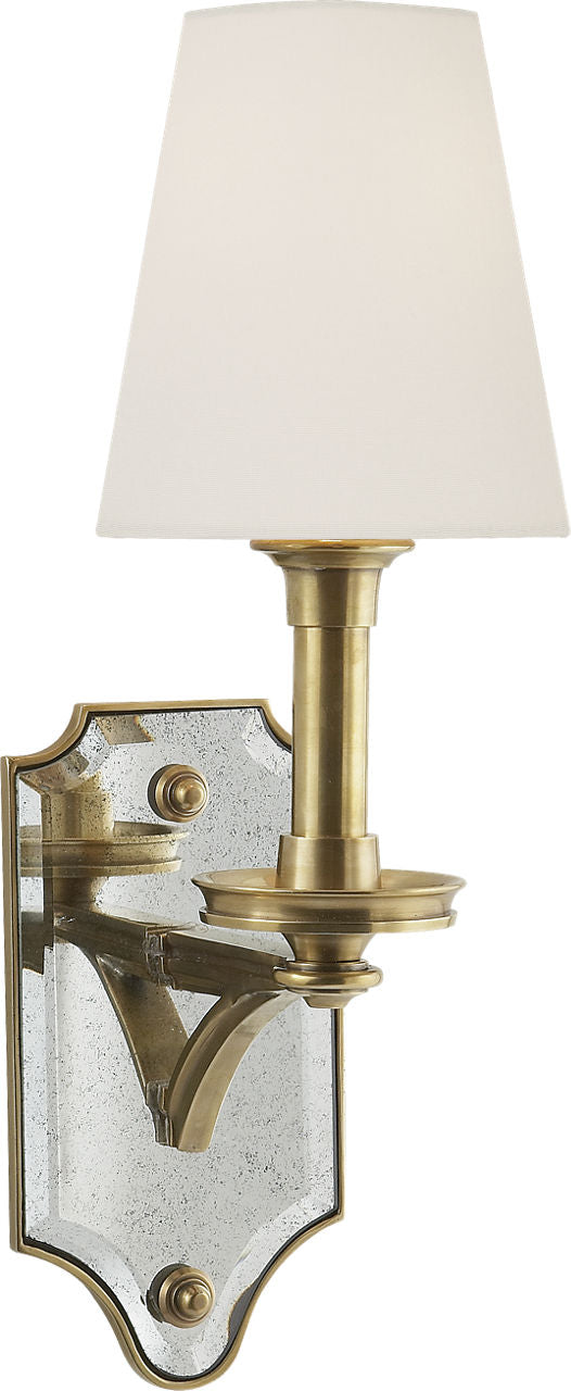 Verona Mirrored Sconce | Hand-Rubbed Antique Brass | Linen Shade
