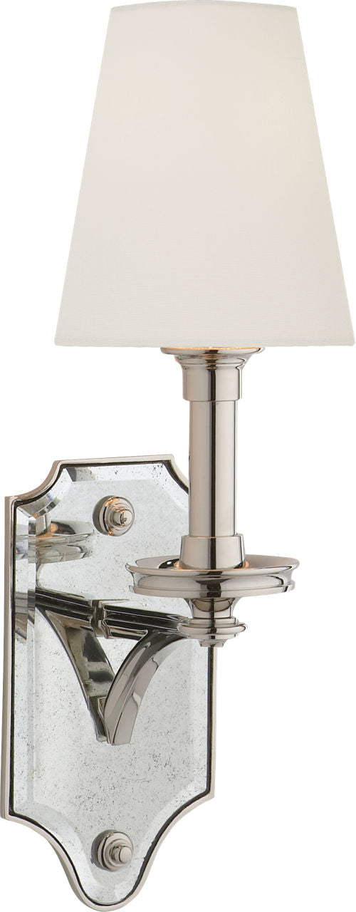 Verona Mirrored Sconce | Polished Nickel | Linen Shade