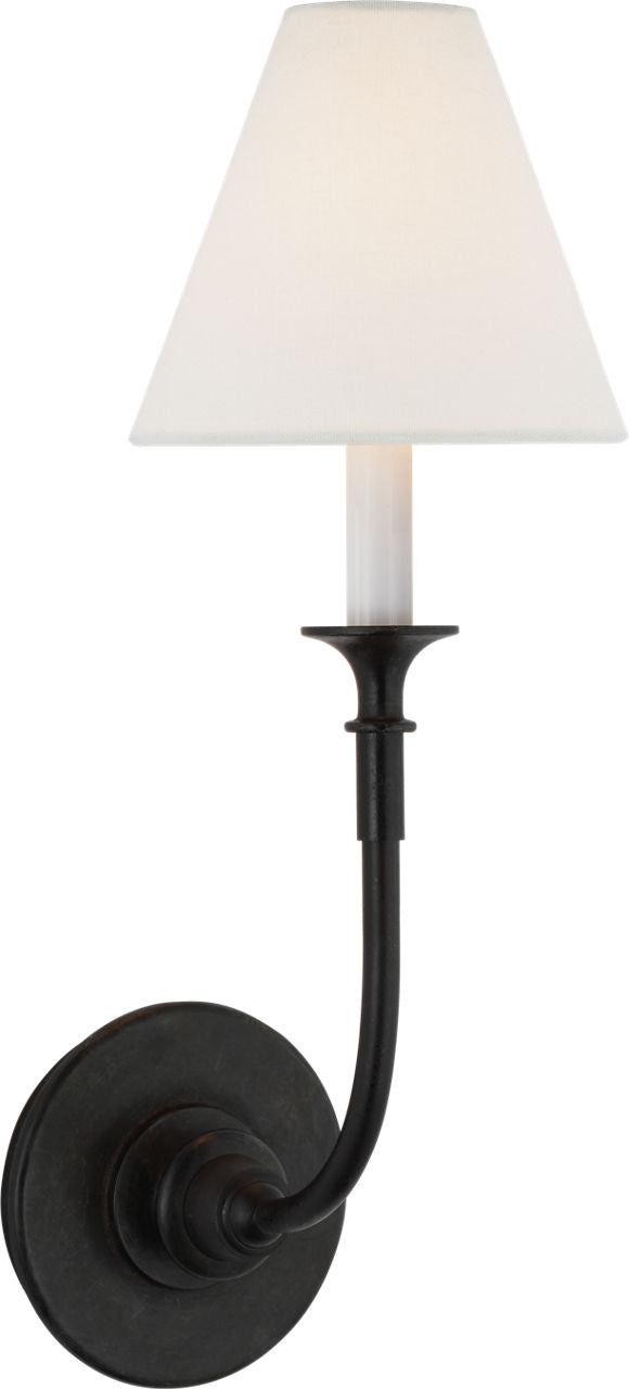 Piaf Single Sconce | Aged Iron | Linen Shade
