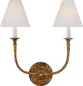 Piaf Double Sconce | Antique Gild | Linen Shades