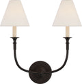 Piaf Double Sconce | Aged Iron | Linen Shades
