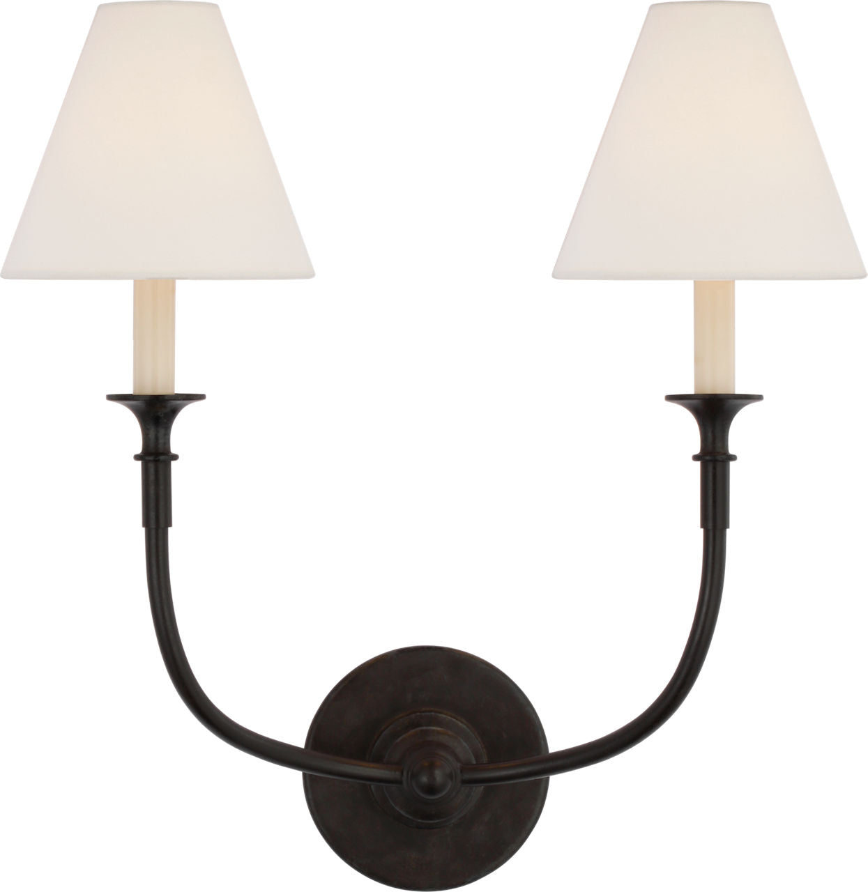 Piaf Double Sconce | Aged Iron | Linen Shades