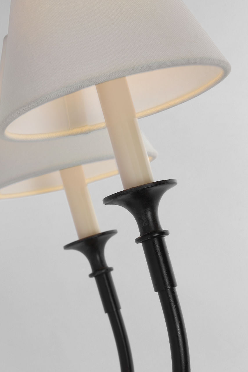 Piaf Double Sconce | Aged Iron | Linen Shades