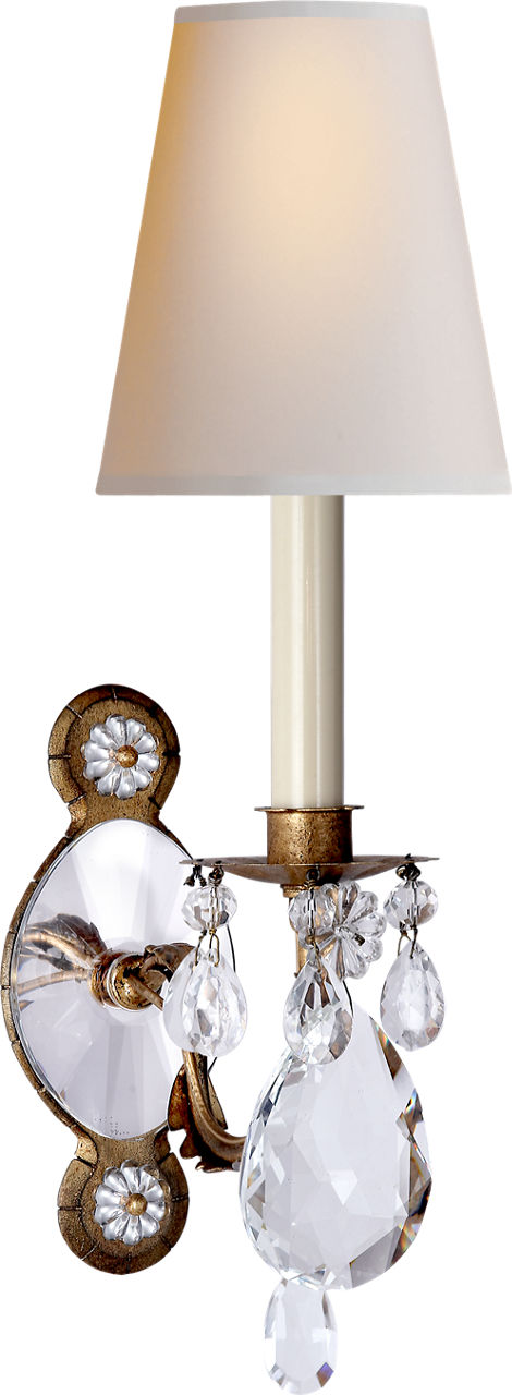 Yves Crystal Single Arm Sconce | Gilded Iron and Crystal | Natural Percale Shade