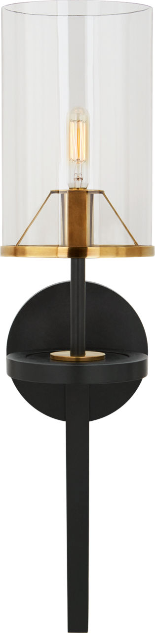 Vivier Single Sconce | Blackened Iron and Hand-Rubbed Antique Brass | Cylinder Clear Glass