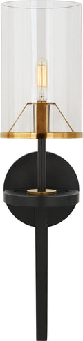 Vivier Single Sconce | Blackened Iron and Hand-Rubbed Antique Brass | Cylinder Clear Glass