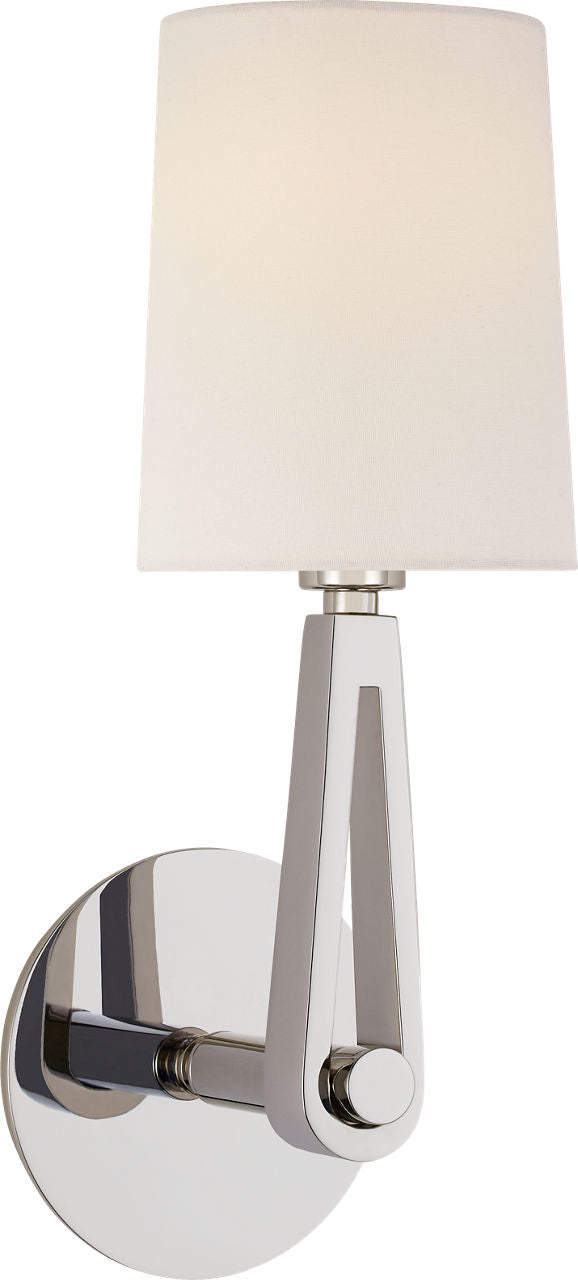 Alpha Single Sconce | Polished Nickel | Linen Shade