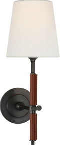 Bryant Wrapped Sconce | Bronze and Saddle Leather | Linen Shade