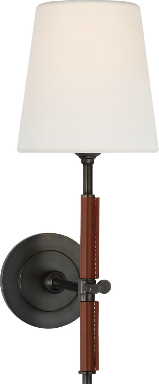 Bryant Wrapped Sconce | Bronze and Saddle Leather | Linen Shade