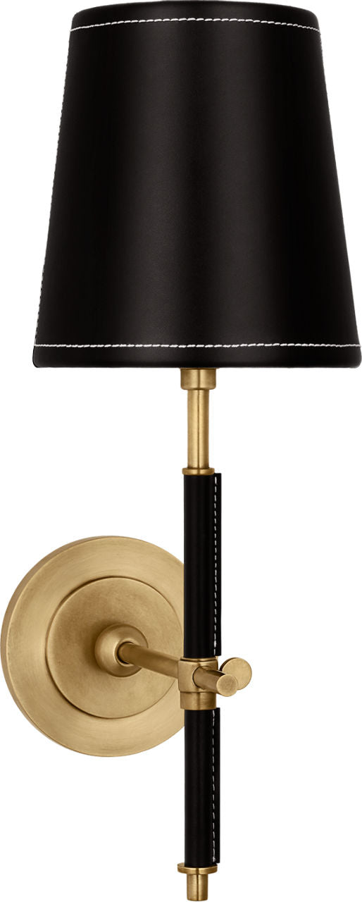 Bryant Wrapped Sconce | Hand-Rubbed Antique Brass and Chocolate Leather | Chocolate Leather Shade
