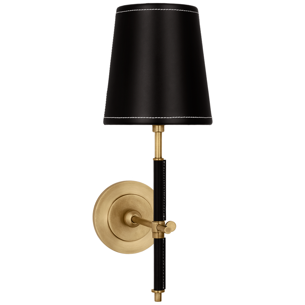 Bryant Wrapped Sconce | Hand-Rubbed Antique Brass and Chocolate Leather | Chocolate Leather Shade
