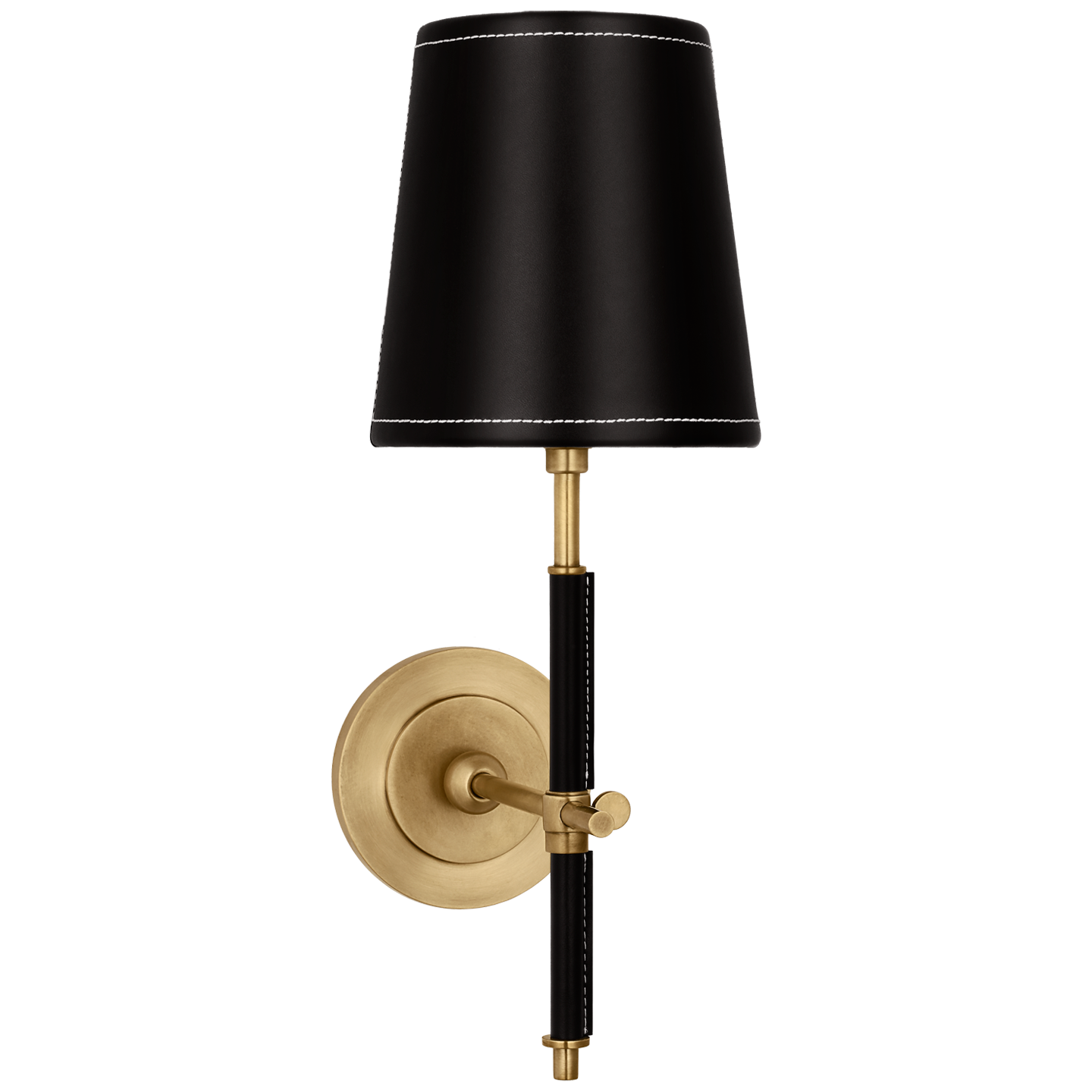 Bryant Wrapped Sconce | Hand-Rubbed Antique Brass and Chocolate Leather | Chocolate Leather Shade