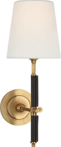 Bryant Wrapped Sconce | Hand-Rubbed Antique Brass and Chocolate Leather | Linen Shade