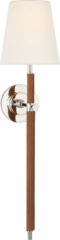 Bryant Large Wrapped Tail Sconce | Polished Nickel and Natural Leather | Linen Shade