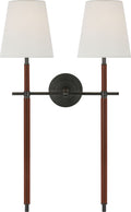 Bryant Large Wrapped Double Tail Sconce | Bronze and Saddle Leather | Linen Shades