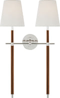 Bryant Large Wrapped Double Tail Sconce | Polished Nickel and Natural Leather | Linen Shades