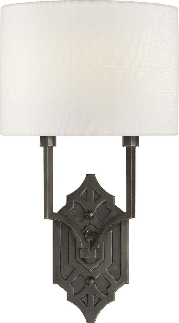 Silhouette Fretwork Sconce | Bronze | Linen Shade