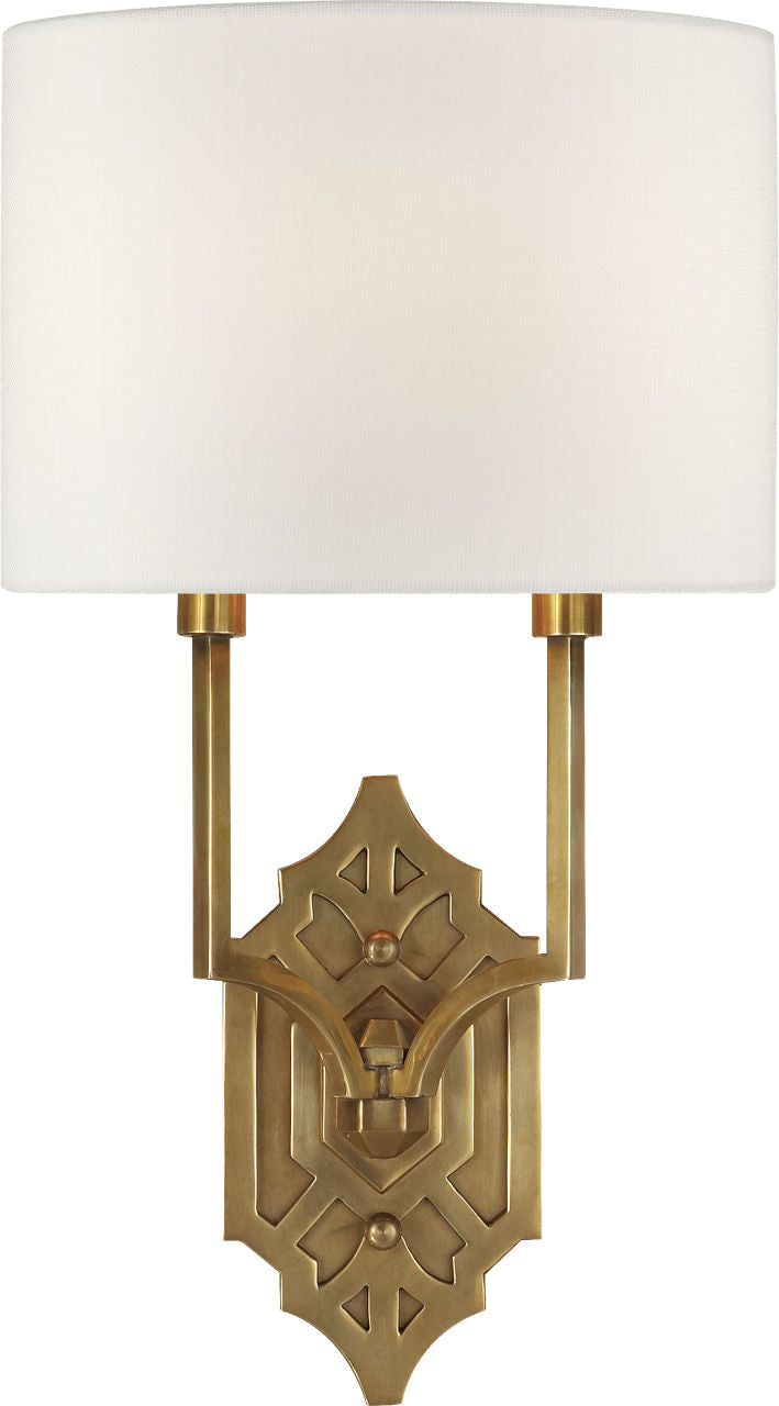 Silhouette Fretwork Sconce | Hand-Rubbed Antique Brass | Linen Shade