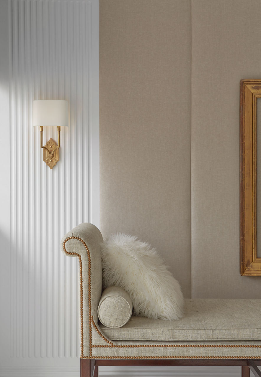 Silhouette Fretwork Sconce | Hand-Rubbed Antique Brass | Linen Shade