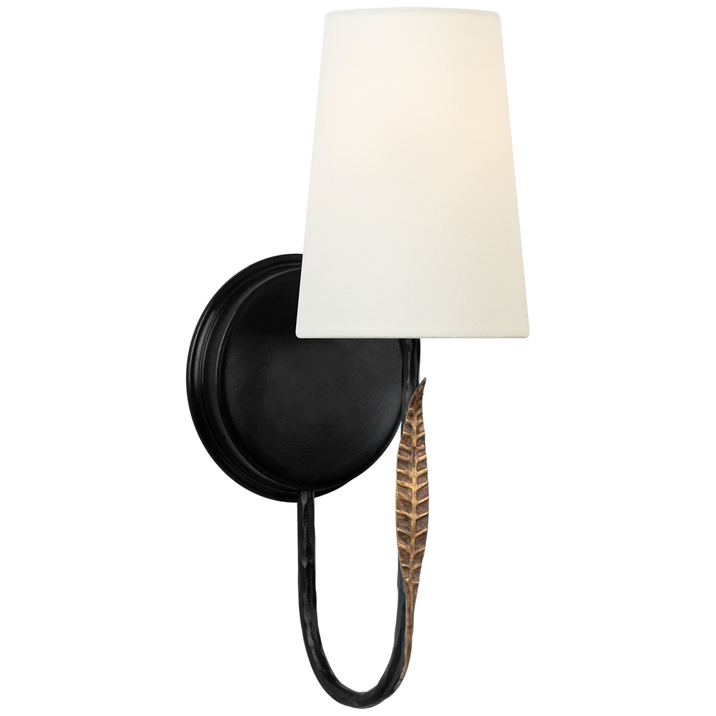 Kairos 14" Single Sconce | Aged Iron and Roman Bronze | Linen Shade