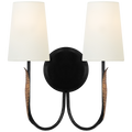 Kairos 14" Double Sconce | Aged Iron and Roman Bronze | Linen Shades