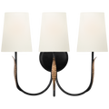 Kairos 14" Triple Sconce | Aged Iron and Roman Bronze | Linen Shades