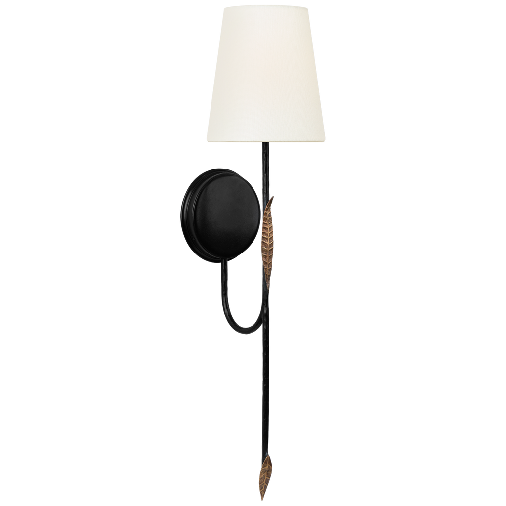 Kairos 27" Tail Sconce | Aged Iron and Roman Bronze | Linen Shade