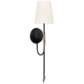 Kairos 27" Tail Sconce | Aged Iron and Roman Bronze | Linen Shade