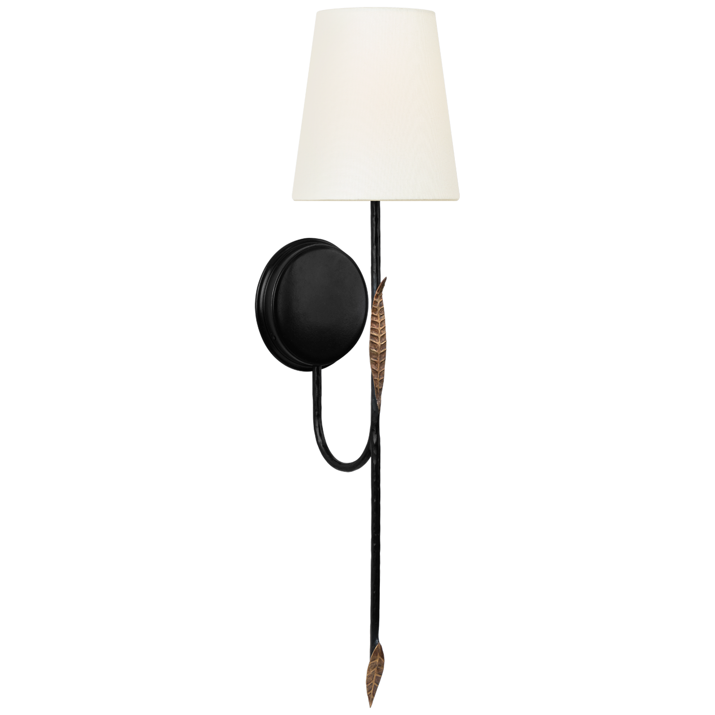 Kairos 27" Tail Sconce | Aged Iron and Roman Bronze | Linen Shade