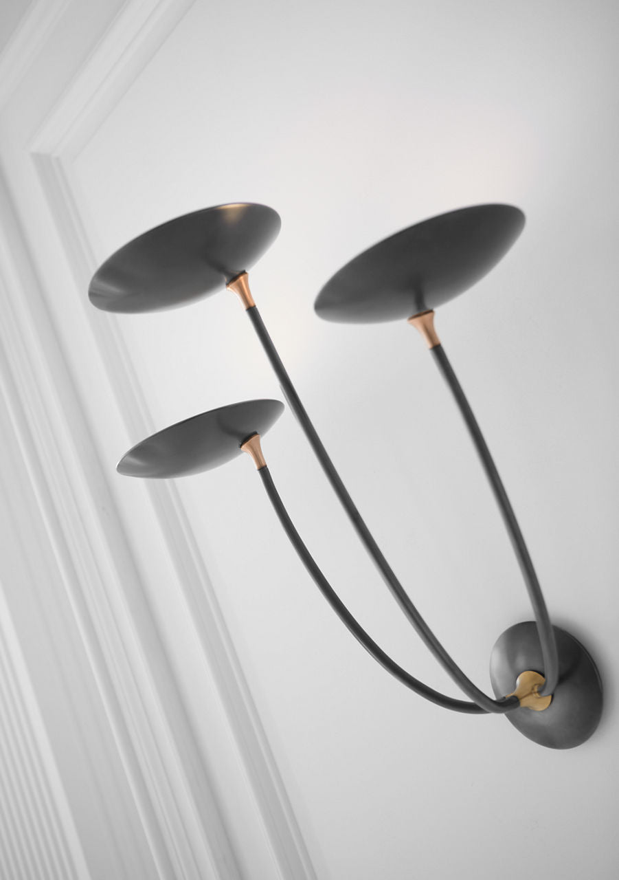 Keira Large Triple Sconce | Bronze and Hand-Rubbed Antique Brass