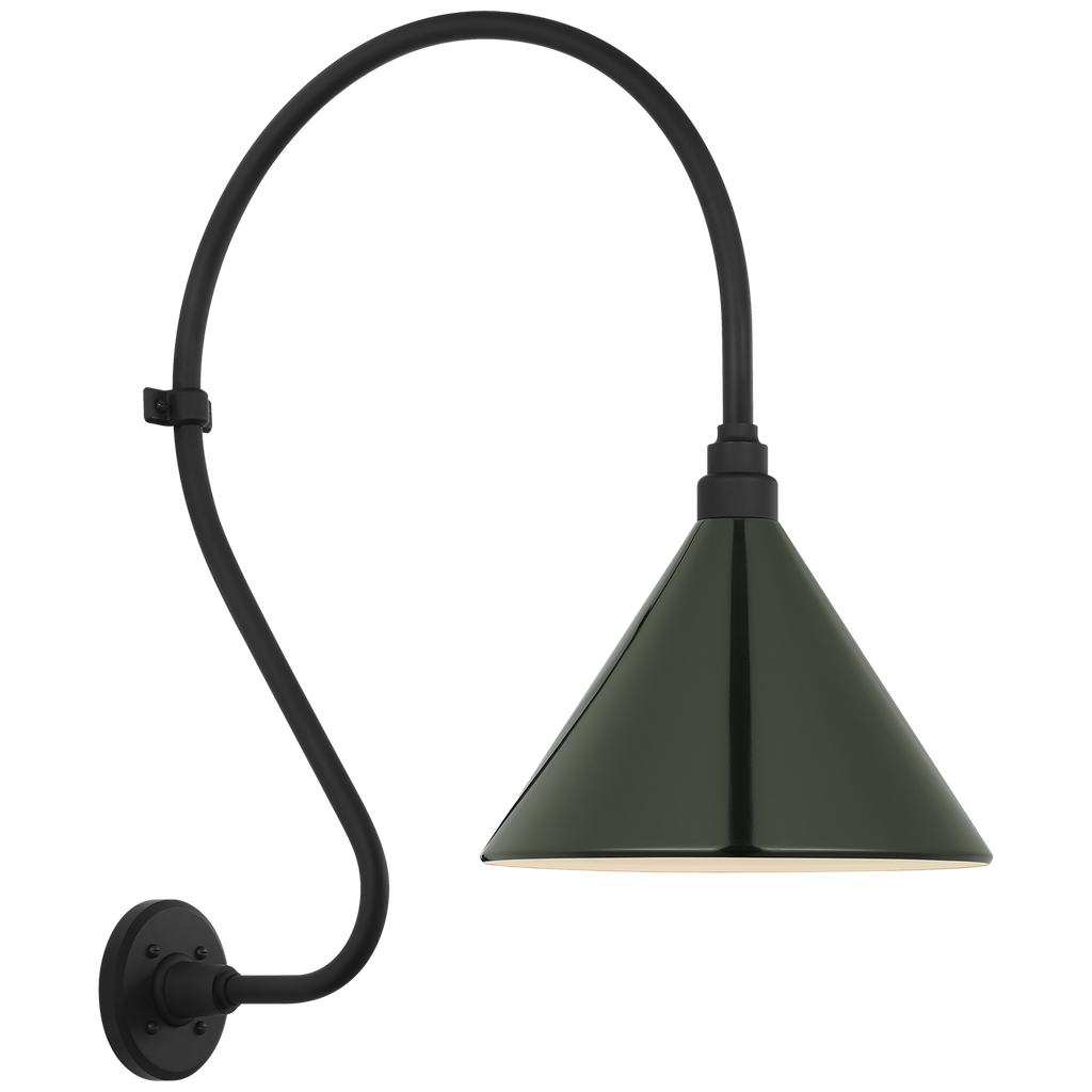 Academy 18" Larrabee Barn Light | Matte Black | 12.5 | 12.5" Green Conical Savannah Shade