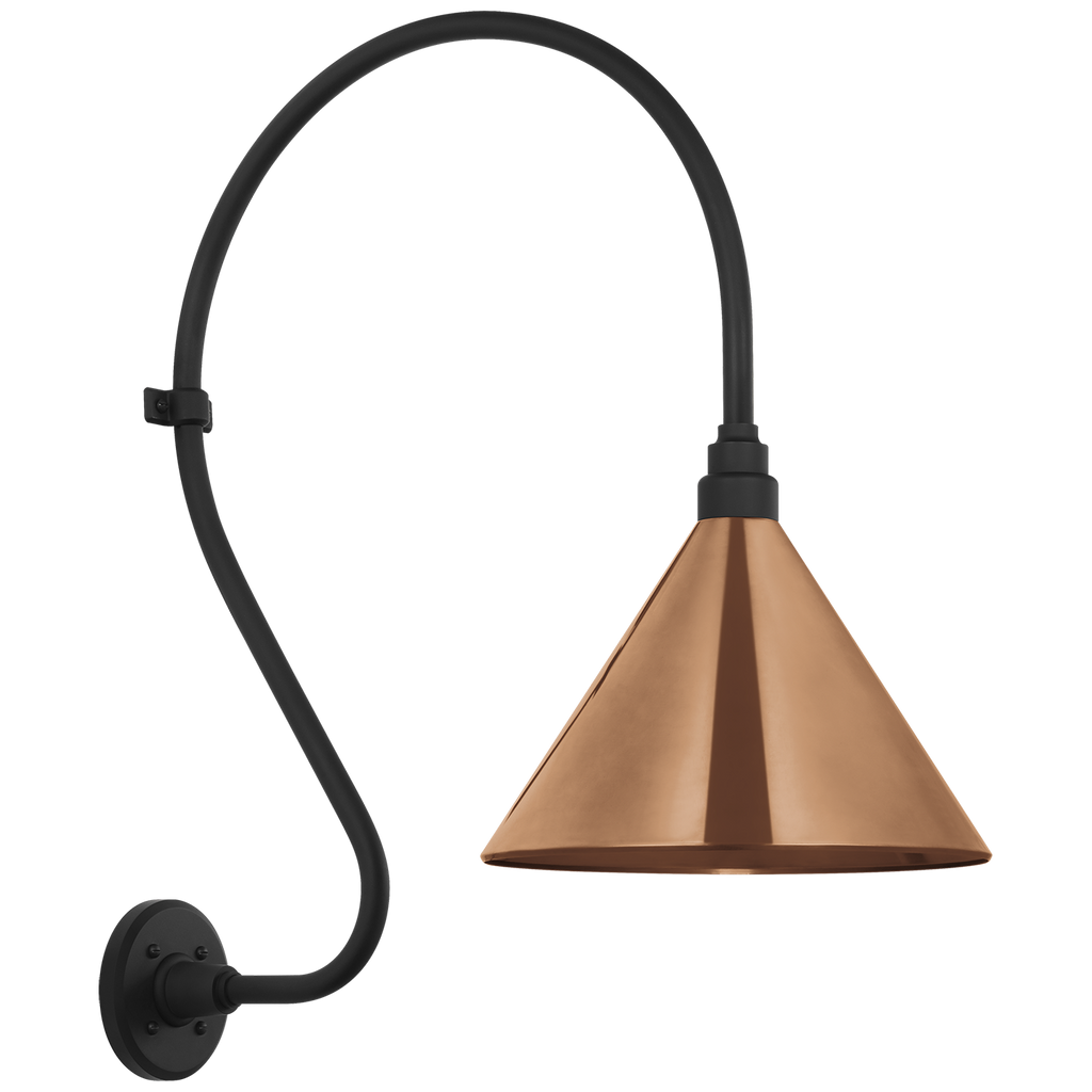 Academy 18" Larrabee Barn Light | Matte Black | 12.5 | 12.5" Soft Copper Conical Savannah Shade