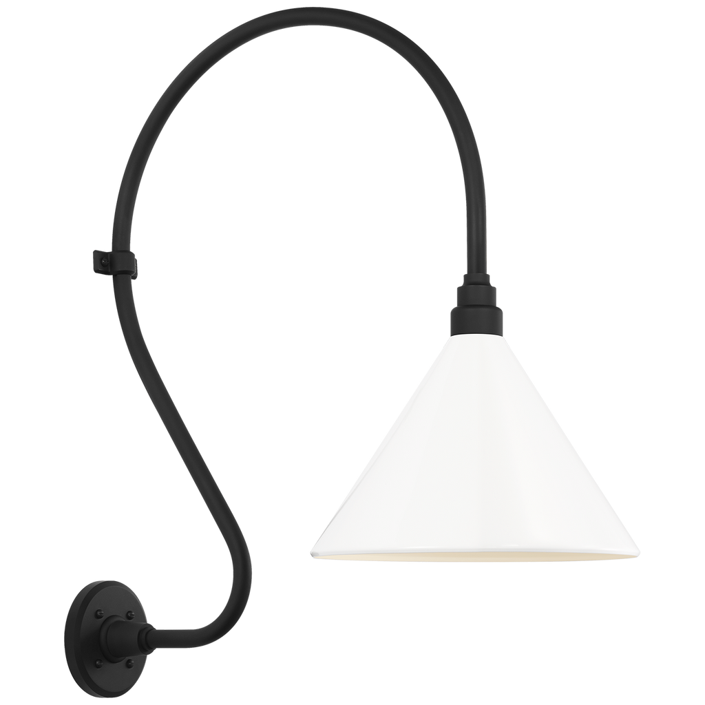 Academy 18" Larrabee Barn Light | Matte Black | 12.5 | 12.5" White Conical Savannah Shade