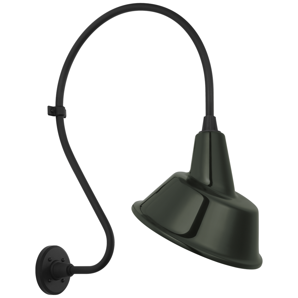 Academy 18" Larrabee Barn Light | Matte Black | 12.5 | 12.5" Green Tilted Bowers Shade
