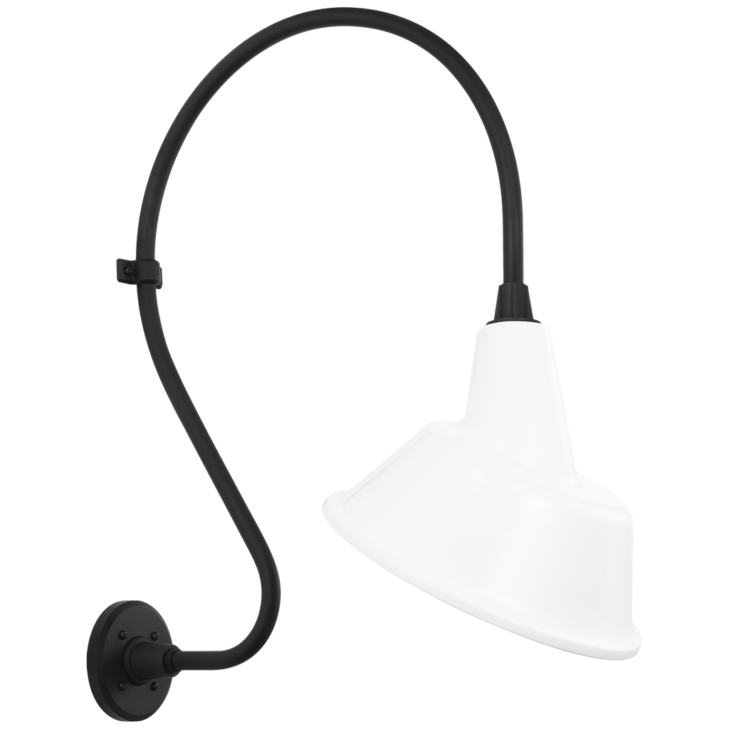 Academy 18" Larrabee Barn Light | Matte Black | 12.5 | 12.5" White Tilted Bowers Shade