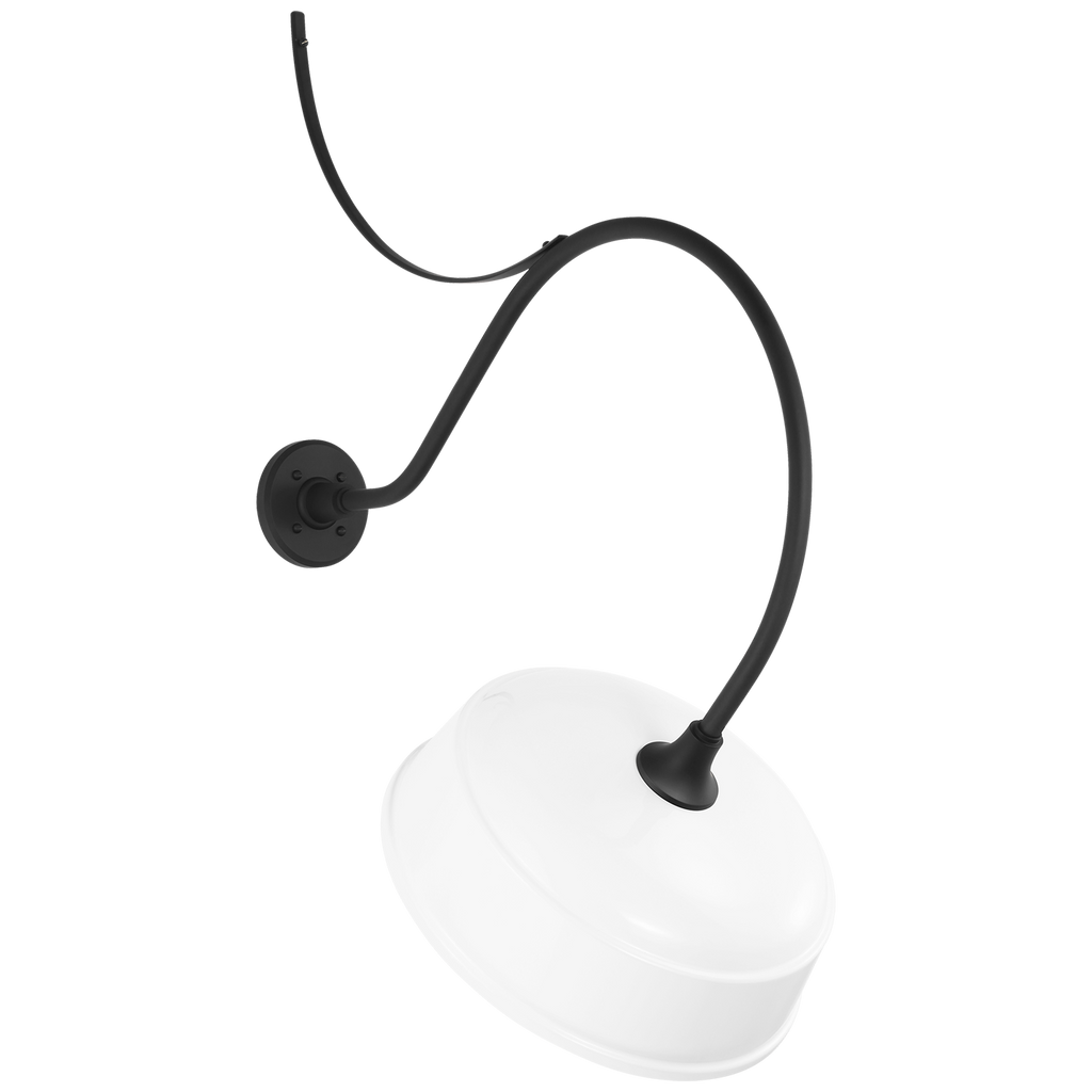 Academy 26.5" Anchored Larrabee Barn Light | Matte Black | 16 | 16" White Rockhouse Shade