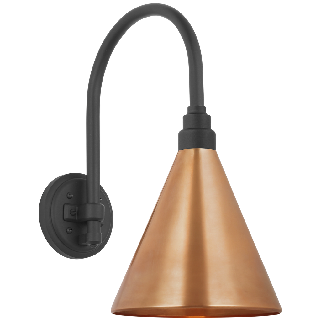 Academy 11" Arched Mack Barn Light | Matte Black | 9 | 9" Soft Copper Conical Savannah Shade