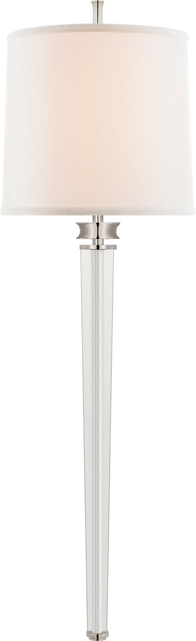 Lyra Large Tail Sconce | Polished Nickel and Crystal | Linen Shade