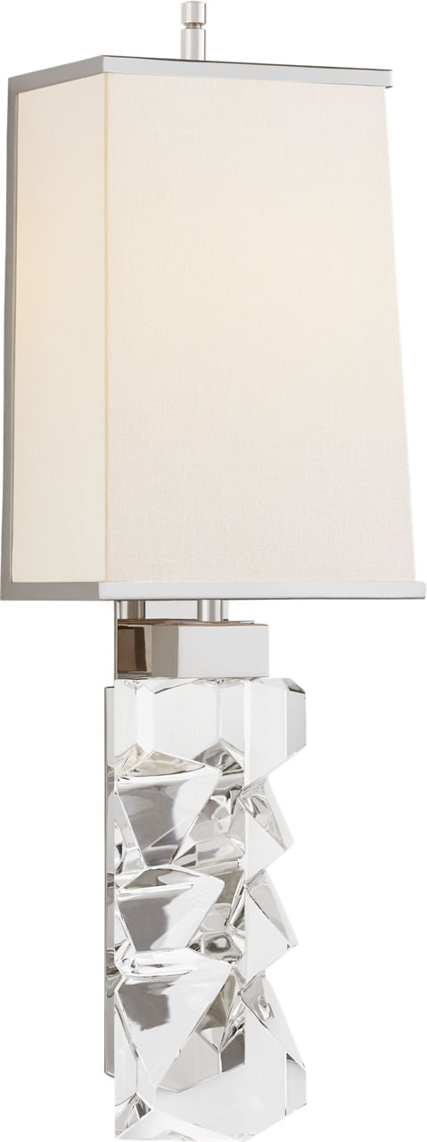 Argentino Large Sconce | Crystal and Polished Nickel | Linen Shade | Nickel Trimmed Shade