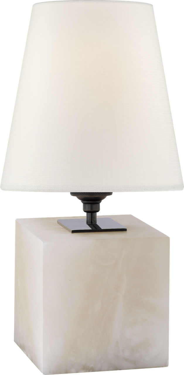 Terri Cube Accent Lamp | Alabaster | Linen Shade