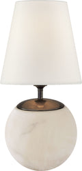 Terri Large Round Table Lamp | Alabaster | Linen Shade