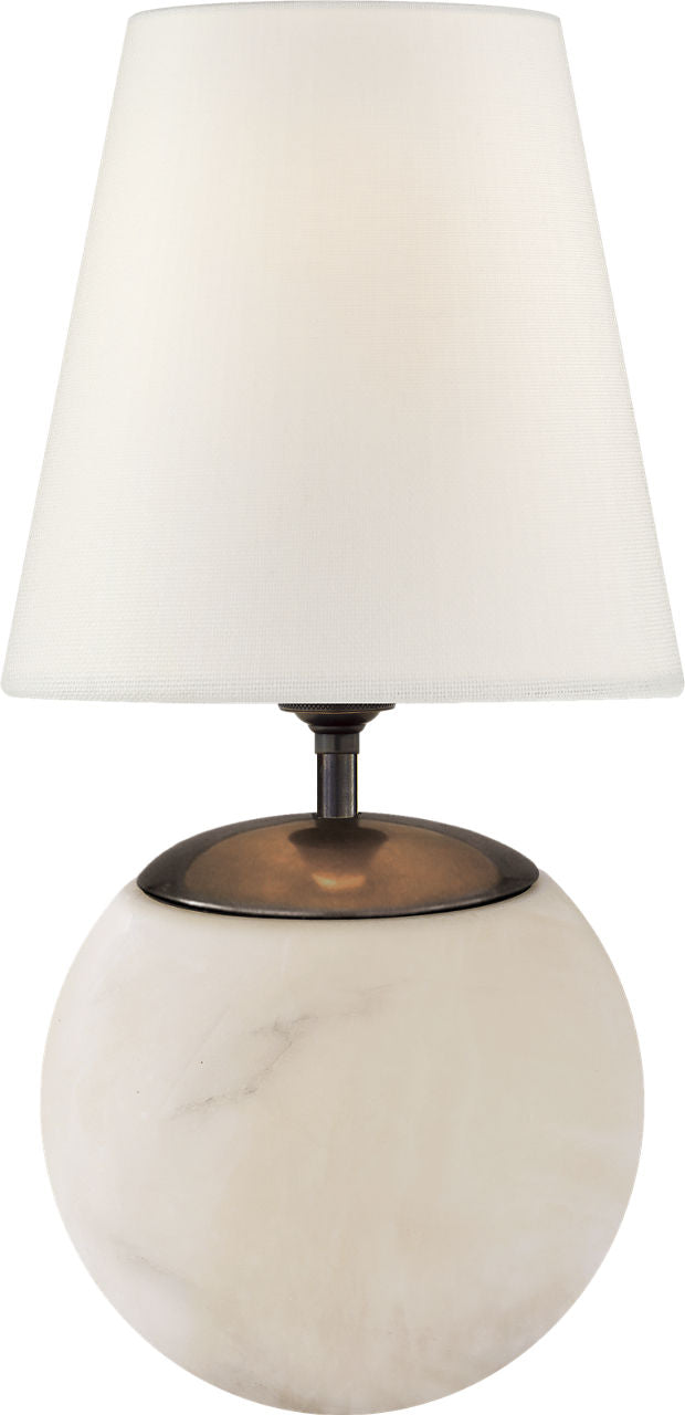 Terri Large Round Table Lamp | Alabaster | Linen Shade